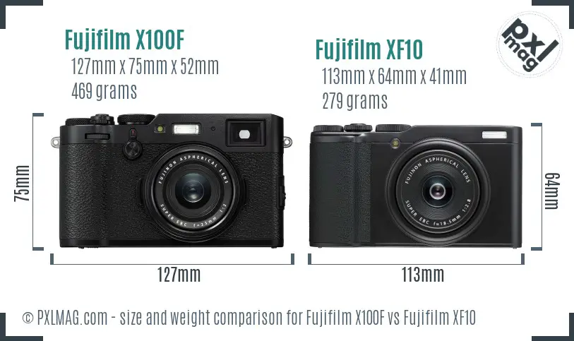 Fujifilm X100F vs Fujifilm XF10 size comparison