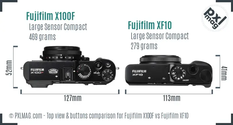 Fujifilm X100F vs Fujifilm XF10 top view buttons comparison
