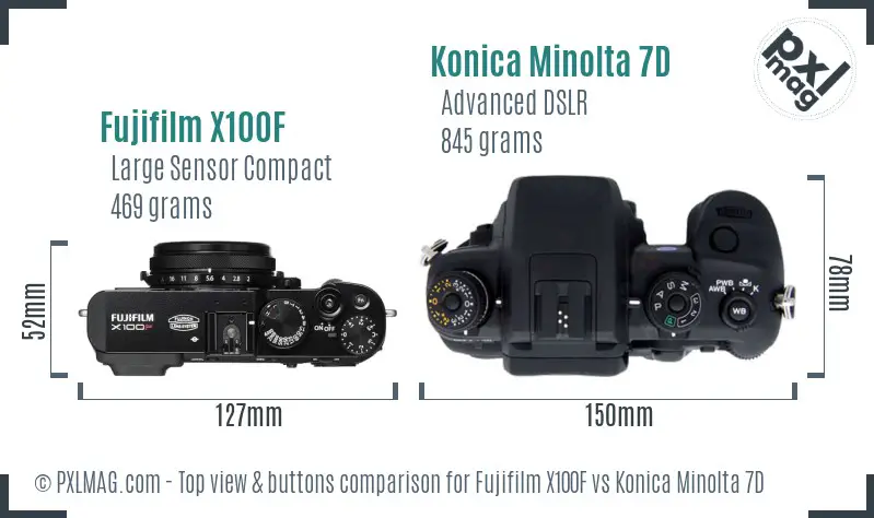 Fujifilm X100F vs Konica Minolta 7D top view buttons comparison