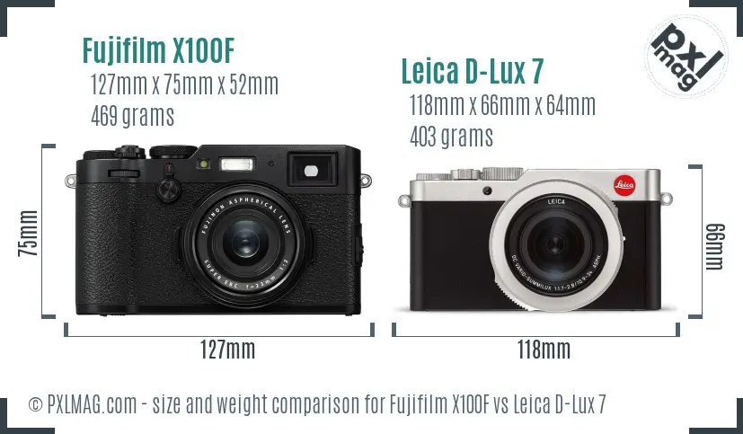 Fujifilm X100F vs Leica D-Lux 7 size comparison