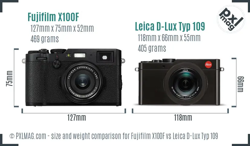 Fujifilm X100F vs Leica D-Lux Typ 109 size comparison