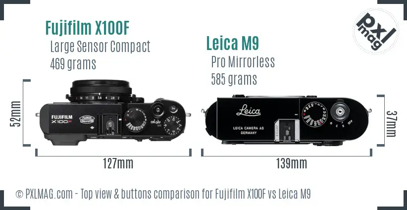 Fujifilm X100F vs Leica M9 top view buttons comparison Fujifilm X100F vs Leica M9 top view buttons comparison