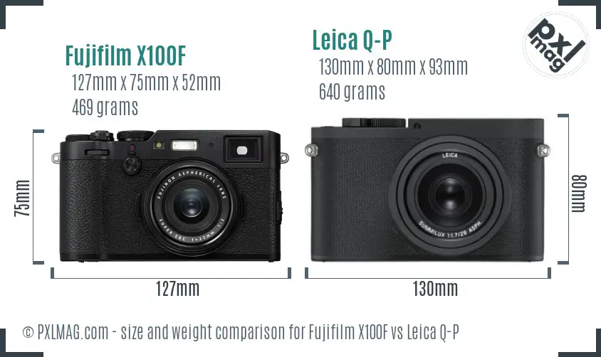 Fujifilm X100F vs Leica Q-P size comparison
