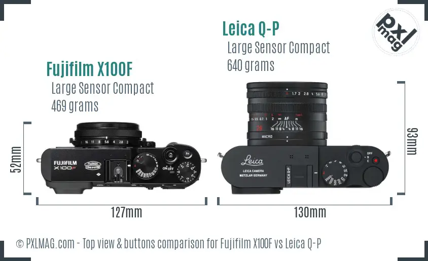 Fujifilm X100F vs Leica Q-P top view buttons comparison