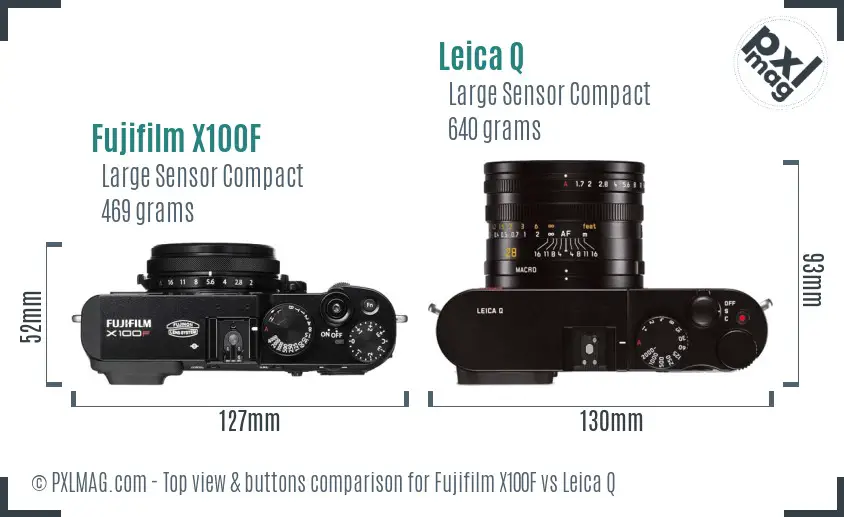 Fujifilm X100F vs Leica Q top view buttons comparison