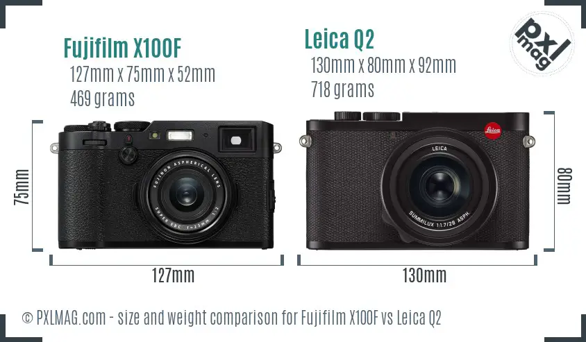 Fujifilm X100F vs Leica Q2 size comparison
