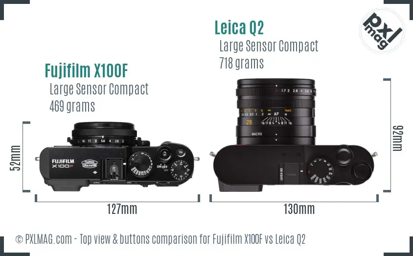 Fujifilm X100F vs Leica Q2 top view buttons comparison