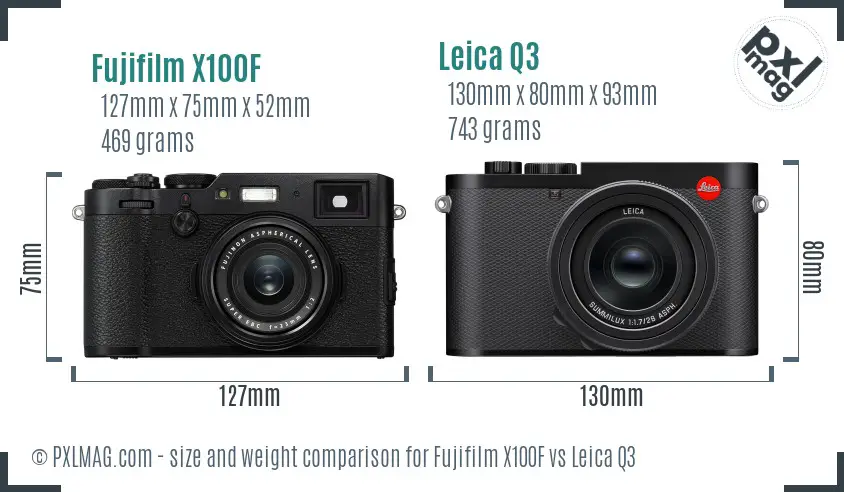 Fujifilm X100F vs Leica Q3 size comparison