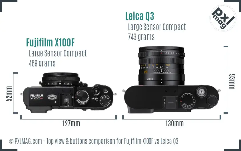 Fujifilm X100F vs Leica Q3 top view buttons comparison