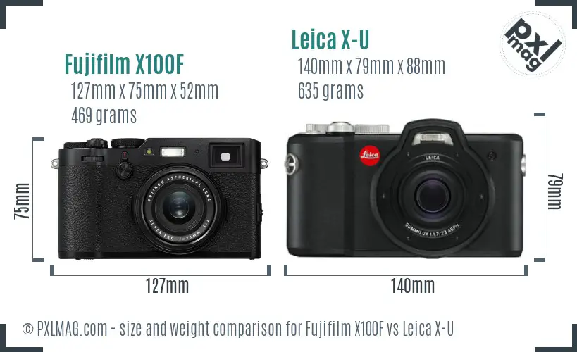 Fujifilm X100F vs Leica X-U size comparison