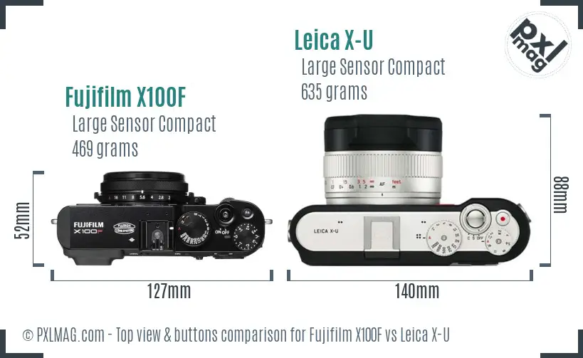 Fujifilm X100F vs Leica X-U top view buttons comparison