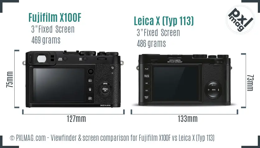 Fujifilm X100F vs Leica X (Typ 113) Screen and Viewfinder comparison