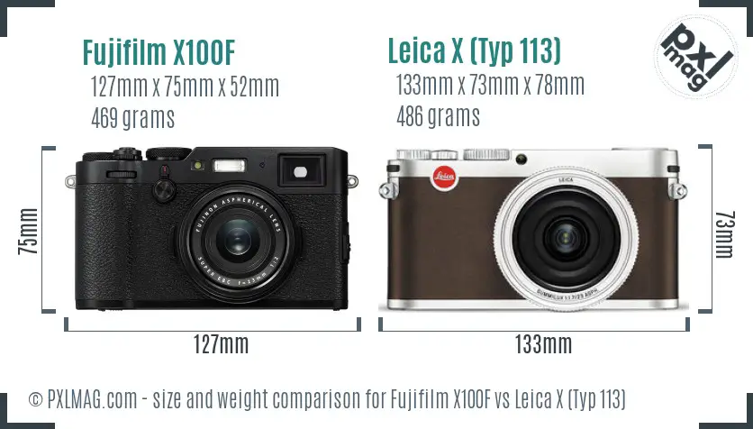 Fujifilm X100F vs Leica X (Typ 113) size comparison
