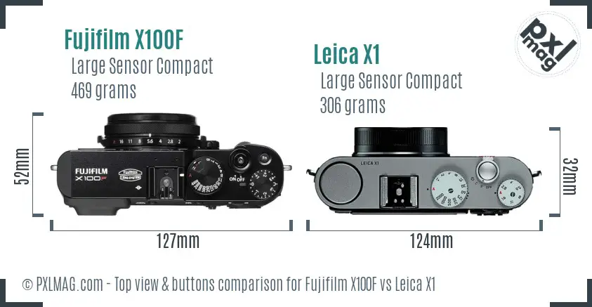 Fujifilm X100F vs Leica X1 top view buttons comparison