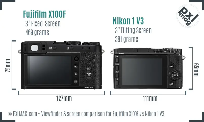 Fujifilm X100F vs Nikon 1 V3 Screen and Viewfinder comparison