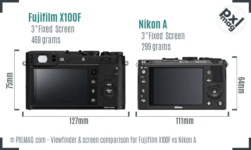 Fujifilm X100F vs Nikon A Screen and Viewfinder comparison
