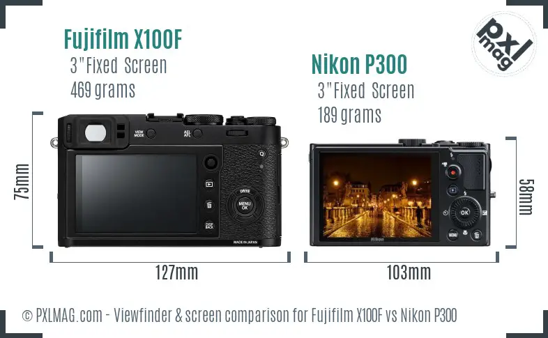 Fujifilm X100F vs Nikon P300 Screen and Viewfinder comparison