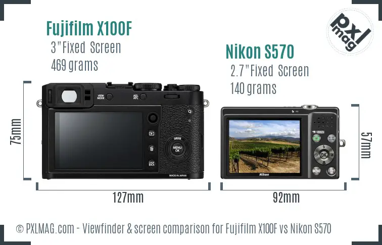 Fujifilm X100F vs Nikon S570 Screen and Viewfinder comparison
