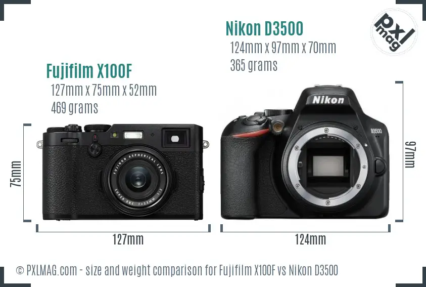Fujifilm X100F vs Nikon D3500 size comparison