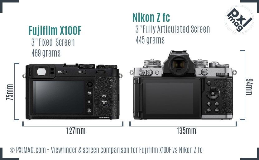 Fujifilm X100F vs Nikon Z fc Screen and Viewfinder comparison Fujifilm X100F vs Nikon Z fc Screen and Viewfinder comparison