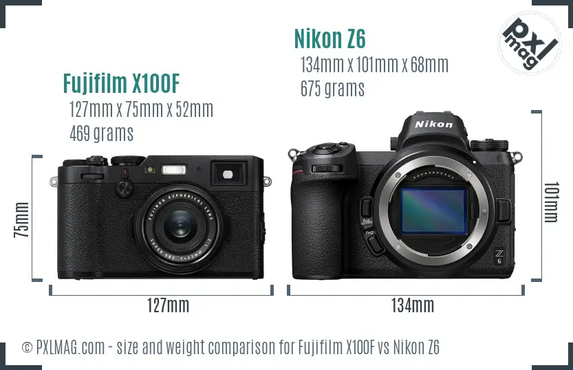 Fujifilm X100F vs Nikon Z6 size comparison