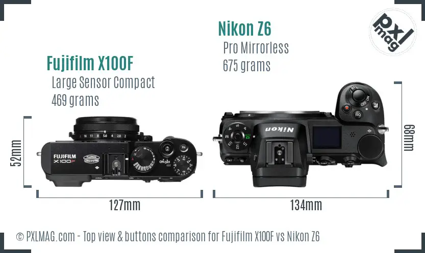 Fujifilm X100F vs Nikon Z6 top view buttons comparison