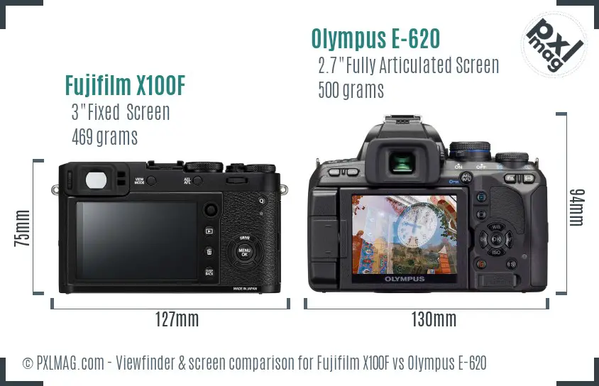 Fujifilm X100F vs Olympus E-620 Screen and Viewfinder comparison