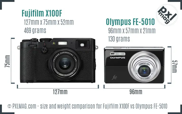 Fujifilm X100F vs Olympus FE-5010 size comparison