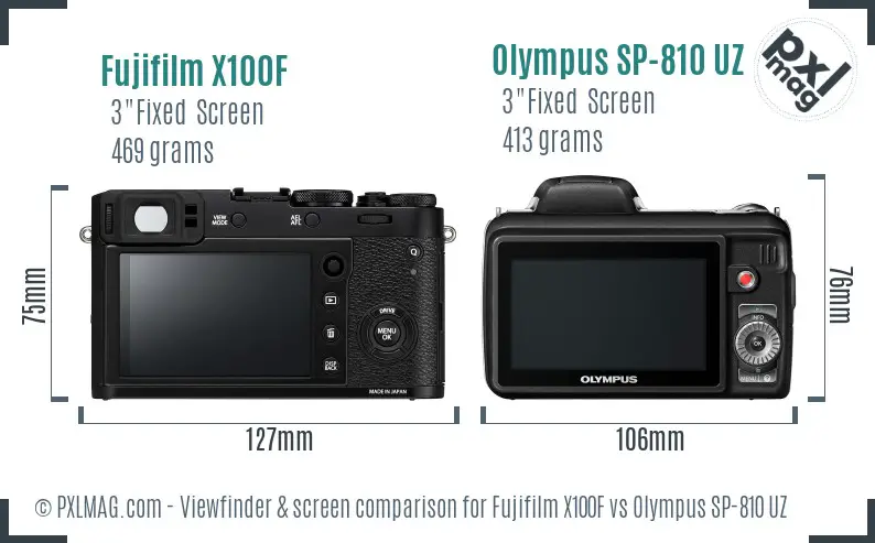 Fujifilm X100F vs Olympus SP-810 UZ Screen and Viewfinder comparison