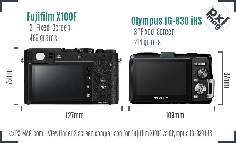 Fujifilm X100F vs Olympus TG-830 iHS Screen and Viewfinder comparison