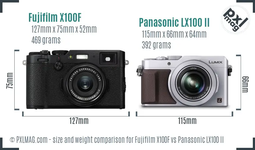 Fujifilm X100F vs Panasonic LX100 II size comparison