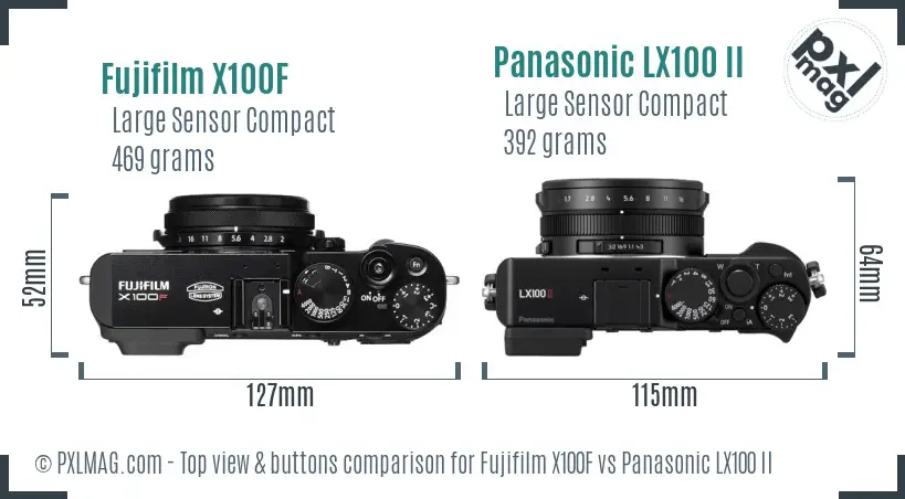 Fujifilm X100F vs Panasonic LX100 II top view buttons comparison