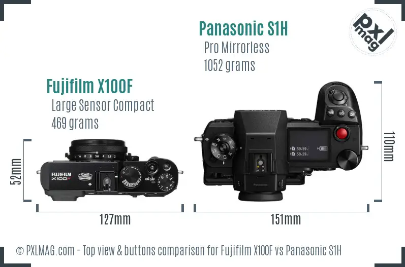 Fujifilm X100F vs Panasonic S1H top view buttons comparison