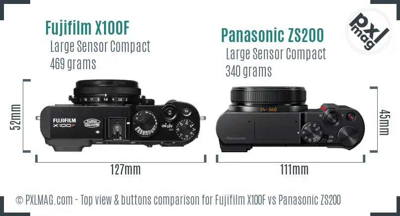 Fujifilm X100F vs Panasonic ZS200 top view buttons comparison