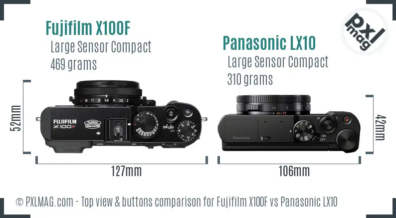Fujifilm X100F vs Panasonic LX10 top view buttons comparison