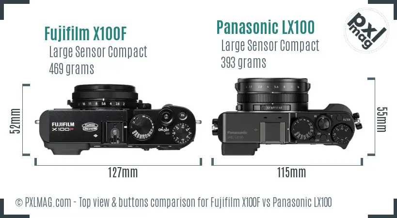 Fujifilm X100F vs Panasonic LX100 top view buttons comparison