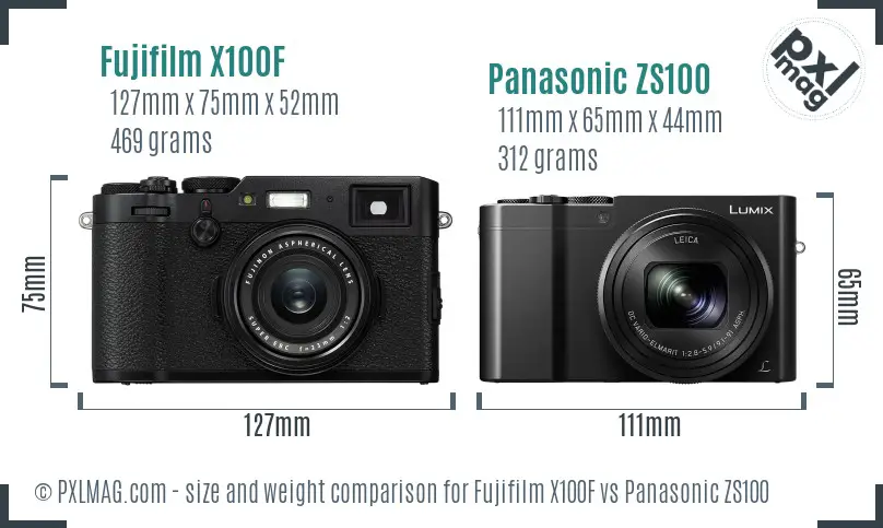 Fujifilm X100F vs Panasonic ZS100 size comparison