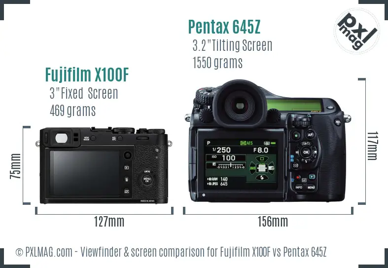 Fujifilm X100F vs Pentax 645Z Screen and Viewfinder comparison