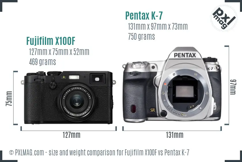 Fujifilm X100F vs Pentax K-7 size comparison