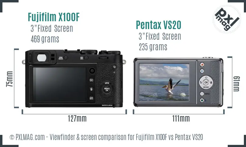 Fujifilm X100F vs Pentax VS20 Screen and Viewfinder comparison