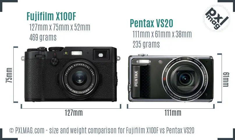 Fujifilm X100F vs Pentax VS20 size comparison