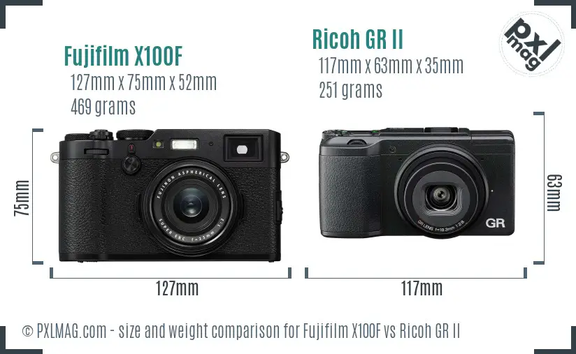 Fujifilm X100F vs Ricoh GR II size comparison