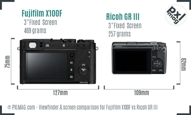 Fujifilm X100F vs Ricoh GR III Screen and Viewfinder comparison