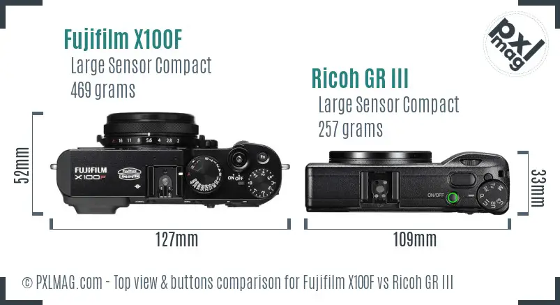 Fujifilm X100F vs Ricoh GR III top view buttons comparison