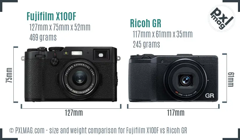 Fujifilm X100F vs Ricoh GR size comparison