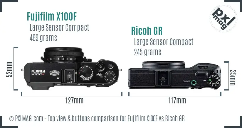 Fujifilm X100F vs Ricoh GR top view buttons comparison