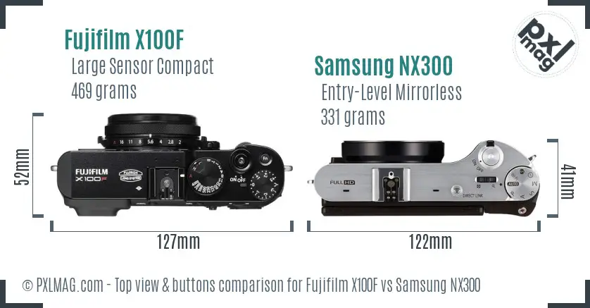 Fujifilm X100F vs Samsung NX300 top view buttons comparison