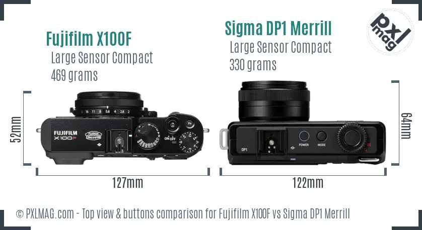 Fujifilm X100F vs Sigma DP1 Merrill top view buttons comparison