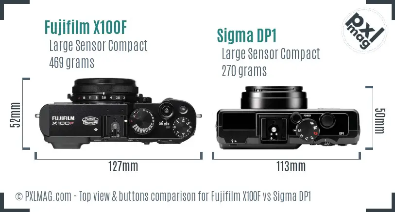 Fujifilm X100F vs Sigma DP1 top view buttons comparison