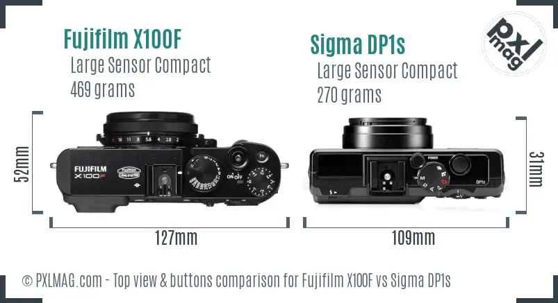 Fujifilm X100F vs Sigma DP1s top view buttons comparison